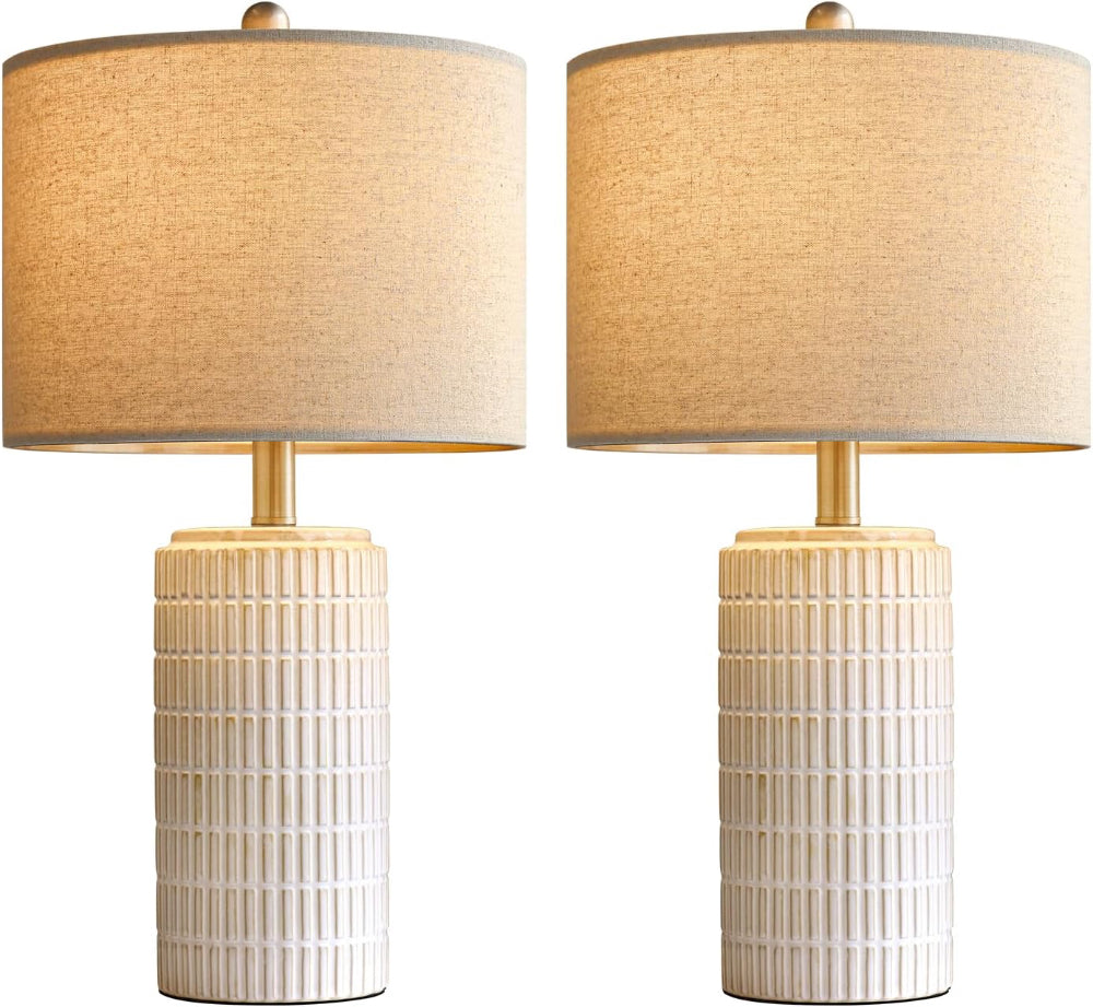Ceramic Table Lamp Set of 2 – Farmhouse Nightstand & Desk Lighting