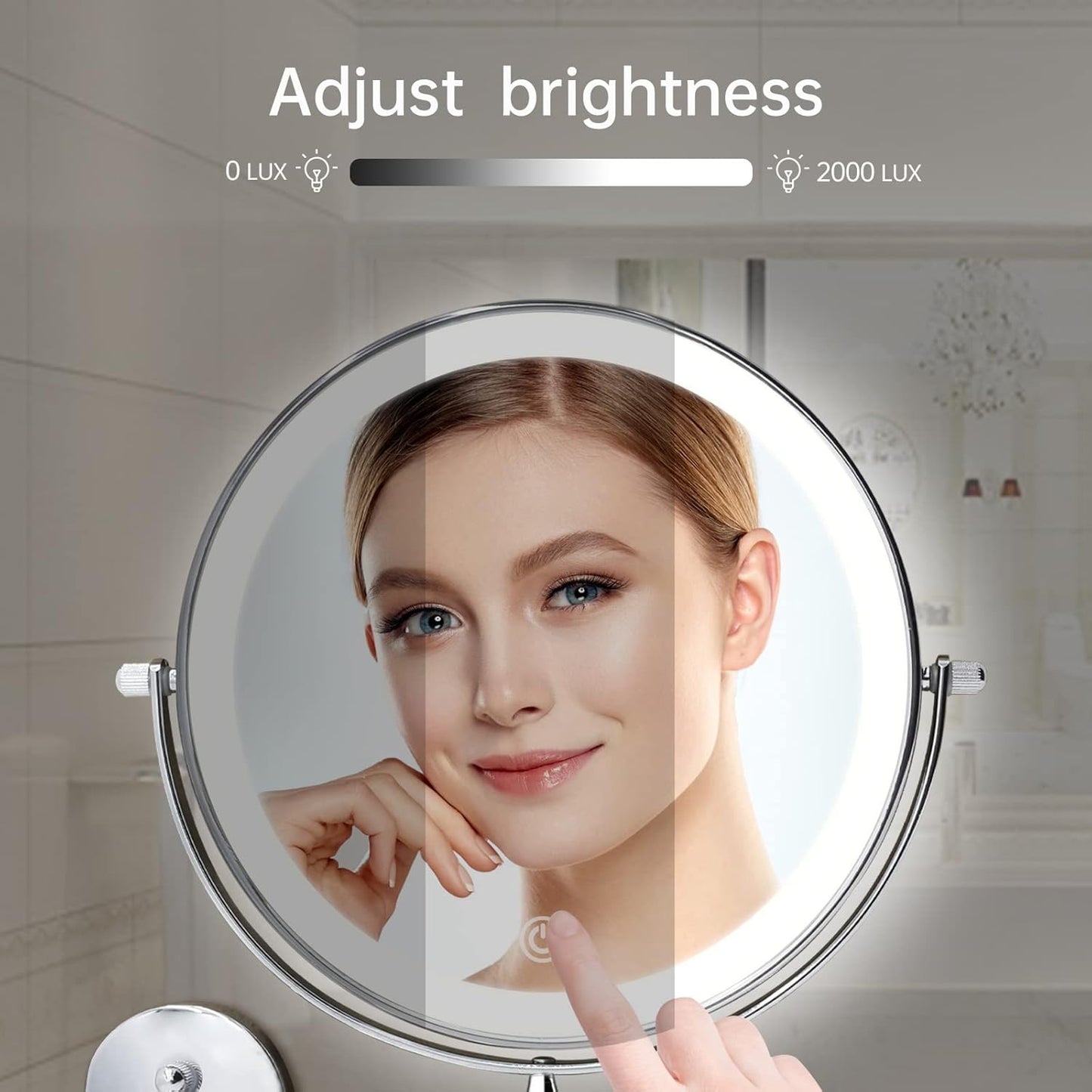 Rechargeable Wall-Mounted Makeup Mirror with Light – 1X/10X Magnification