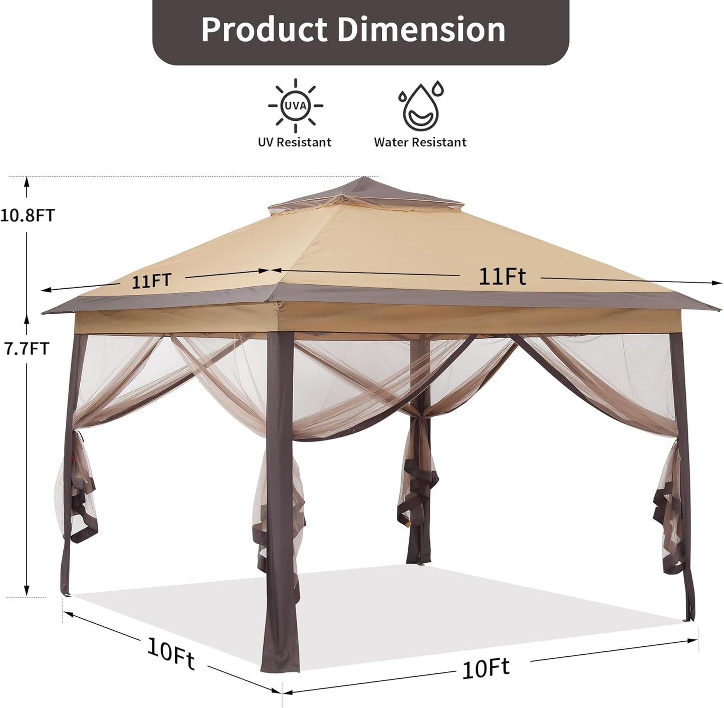 11x11 Pop Up Canopy Tent with Netting - Easy Setup & Durable