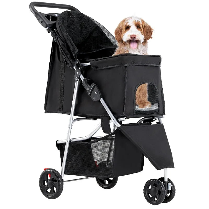 Dog Stroller with Storage & Cup Holder - Foldable & Portable