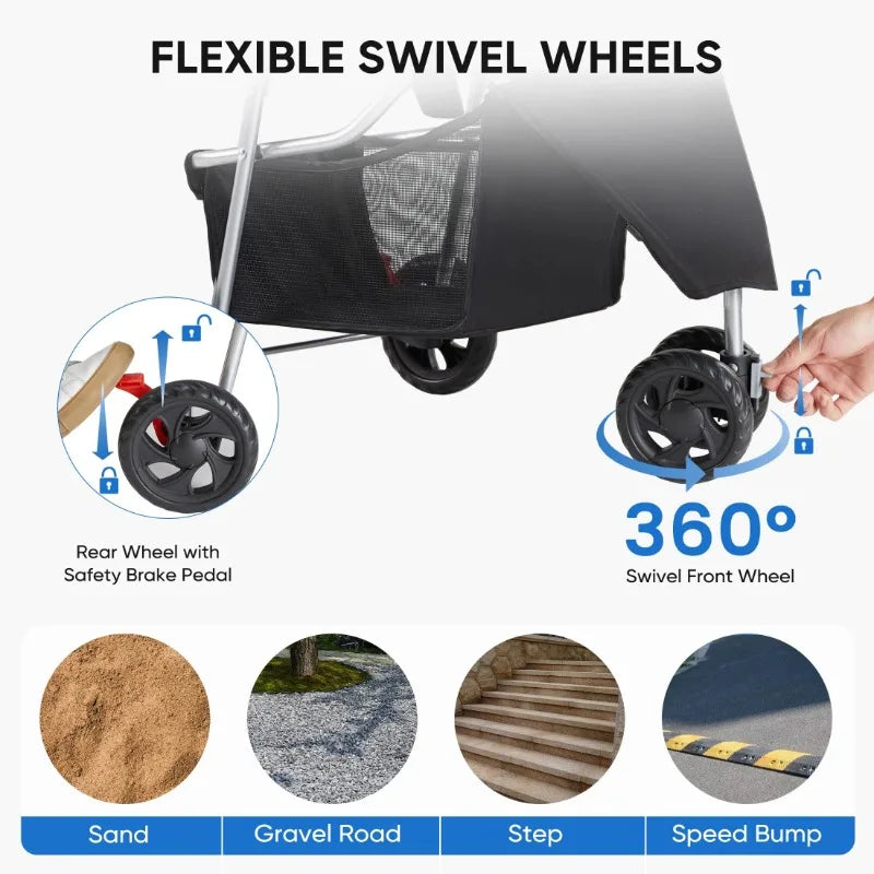 Dog Stroller with Storage & Cup Holder - Foldable & Portable