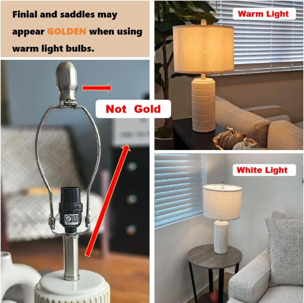 Ceramic Table Lamp Set of 2 - Farmhouse White Desk Lamps