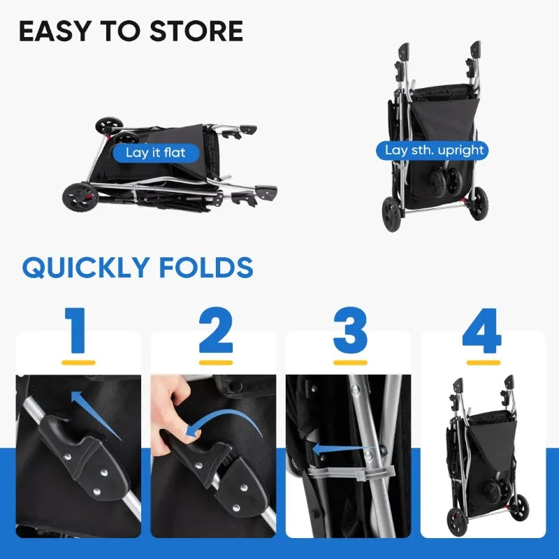 Dog Stroller with Storage & Cup Holder - Foldable & Portable