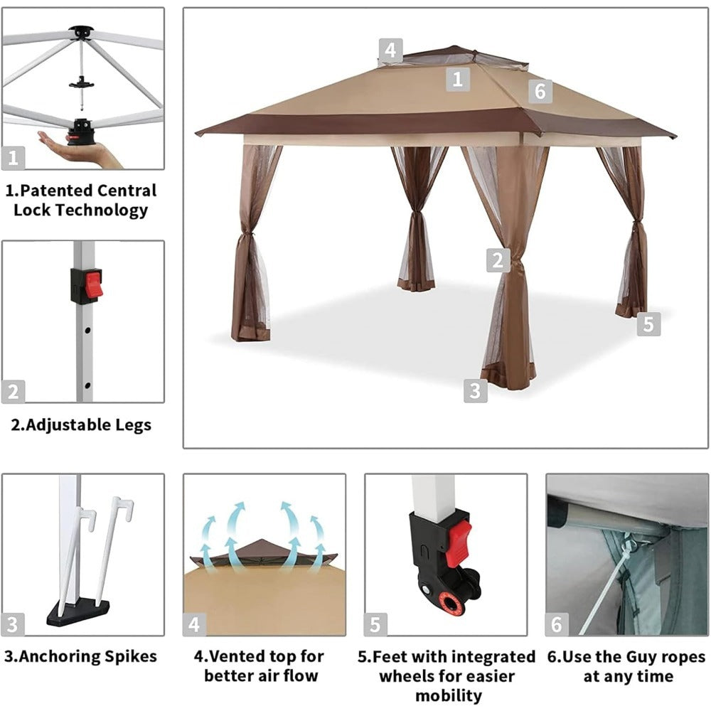 13x13 Pop Up Gazebo - Easy Setup Canopy Tent for Backyard