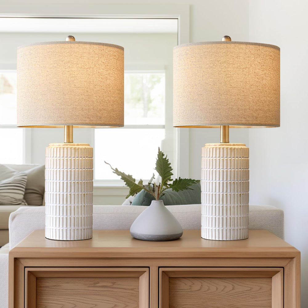 Ceramic Table Lamp Set of 2 - Farmhouse White Desk Lamps