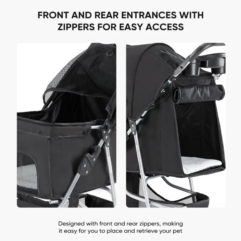 Dog Stroller with Storage & Cup Holder - Foldable & Portable