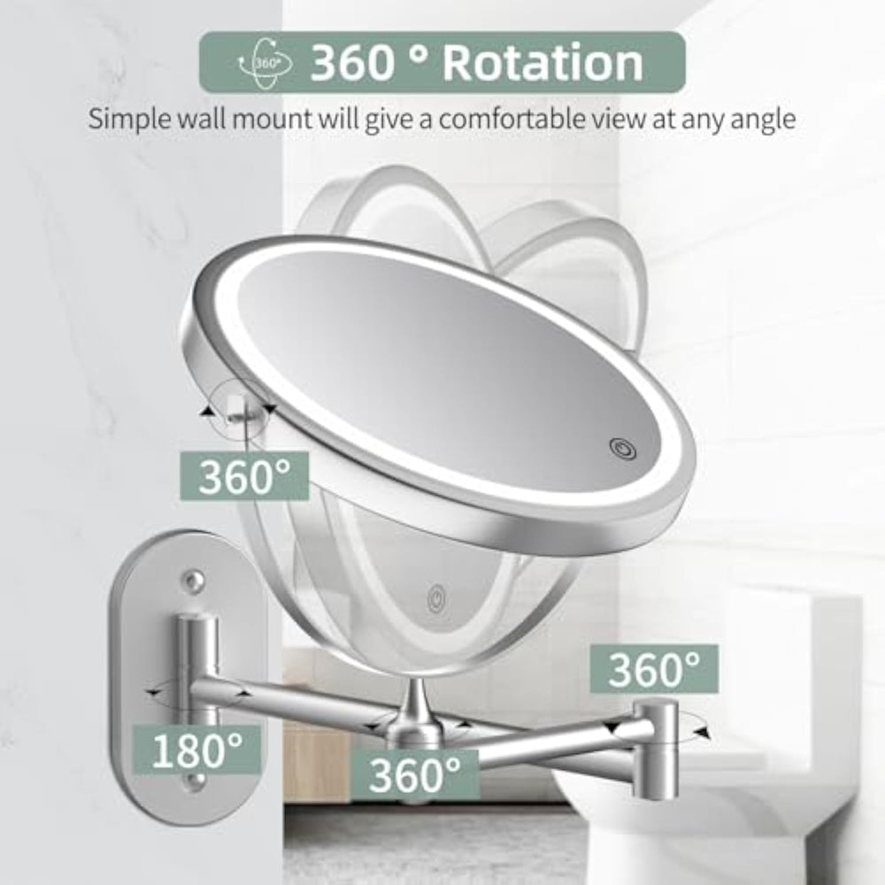 Rechargeable 8" Wall-Mounted Lighted Makeup Mirror 1X/10X
