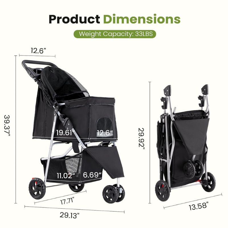 Foldable Pet Stroller – Lightweight, Breathable Dog & Cat Carrier