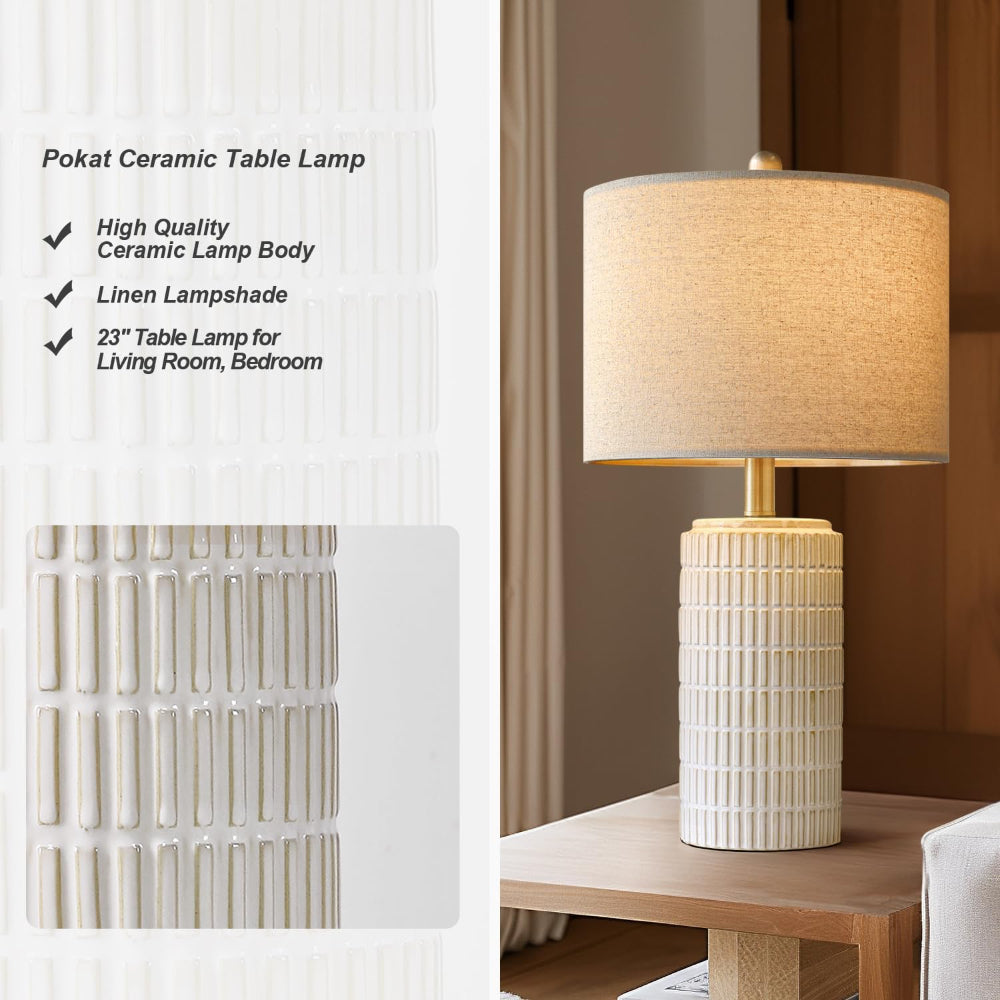 Ceramic Table Lamp Set of 2 – Farmhouse Nightstand & Desk Lighting