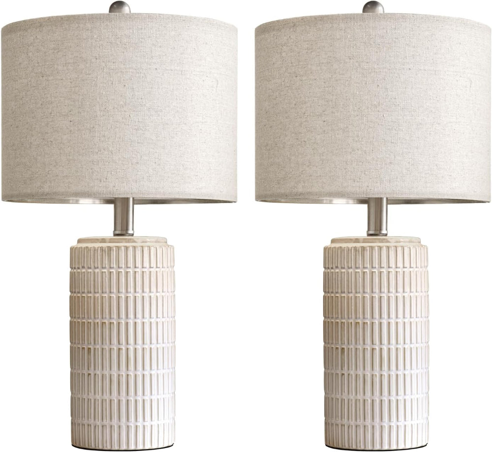 Ceramic Table Lamp Set of 2 – Farmhouse Nightstand & Desk Lighting