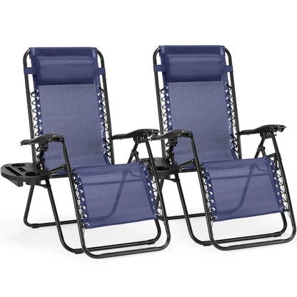 Set of 2 Zero Gravity Recliner Chairs - Portable, Adjustable, Durable with Pillows and Cup Holder Trays 