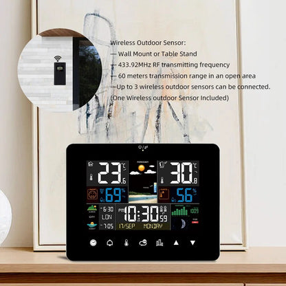 Weather Station Alarm Clock Thermometer Hygrometer Touch Screen Wireless Sensor 