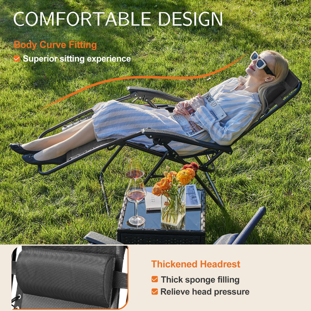 Set of 2 Zero Gravity Recliner Chairs - Portable, Adjustable, Durable with Pillows and Cup Holder Trays 