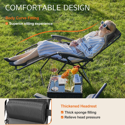 Set of 2 Zero Gravity Recliner Chairs - Portable, Adjustable, Durable with Pillows and Cup Holder Trays 