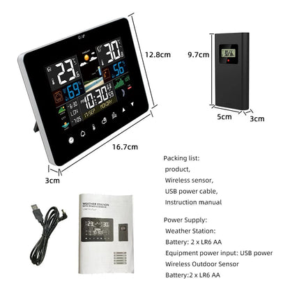 Weather Station Alarm Clock Thermometer Hygrometer Touch Screen Wireless Sensor 