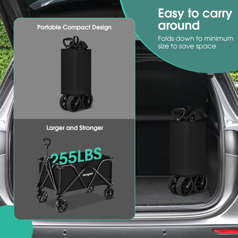 Collapsible Foldable Heavy Duty Wagon -  Folding Outdoor Gardening Grocery Utility Cart with Wheels