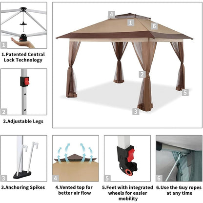 13x13 Pop Up Gazebo - Easy Setup Canopy Tent for Backyard