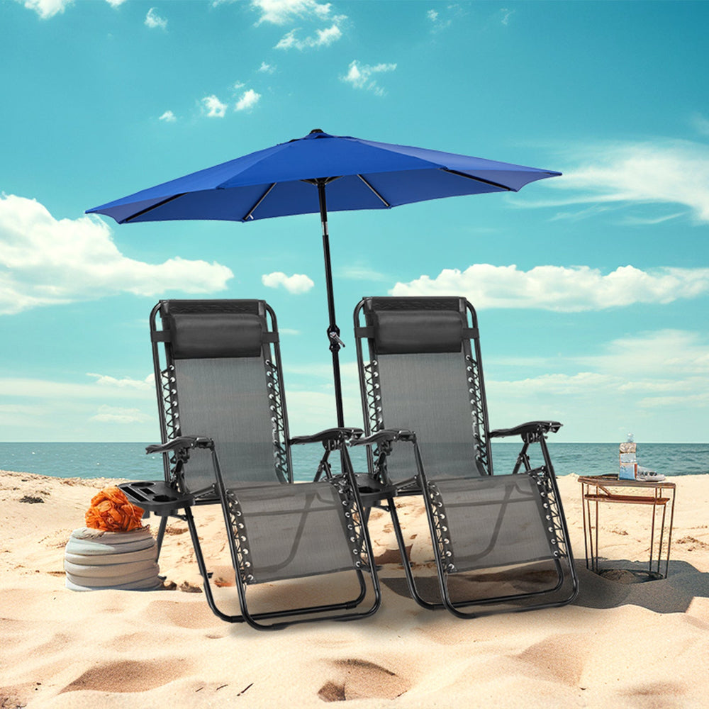 Set of 2 Zero Gravity Recliner Chairs - Portable, Adjustable, Durable with Pillows and Cup Holder Trays 
