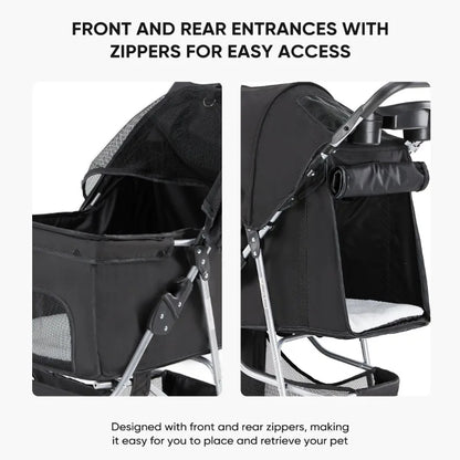 Dog Stroller with Storage & Cup Holder - Foldable & Portable