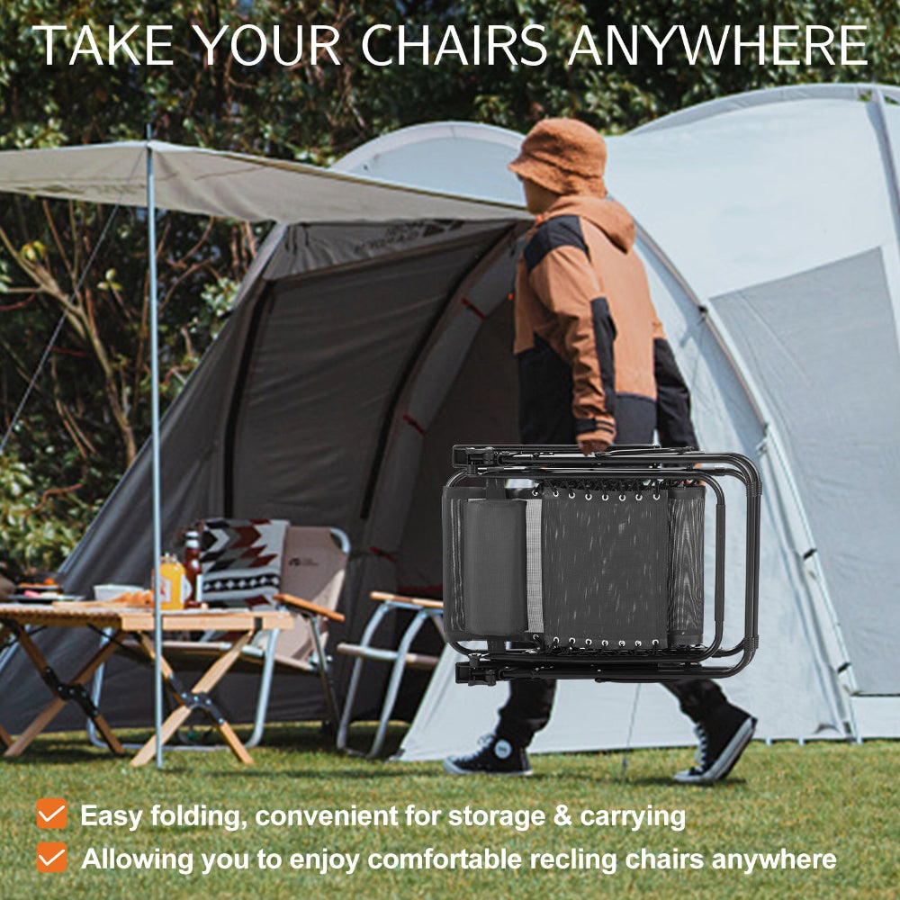 Set of 2 Zero Gravity Recliner Chairs - Portable, Adjustable, Durable with Pillows and Cup Holder Trays 