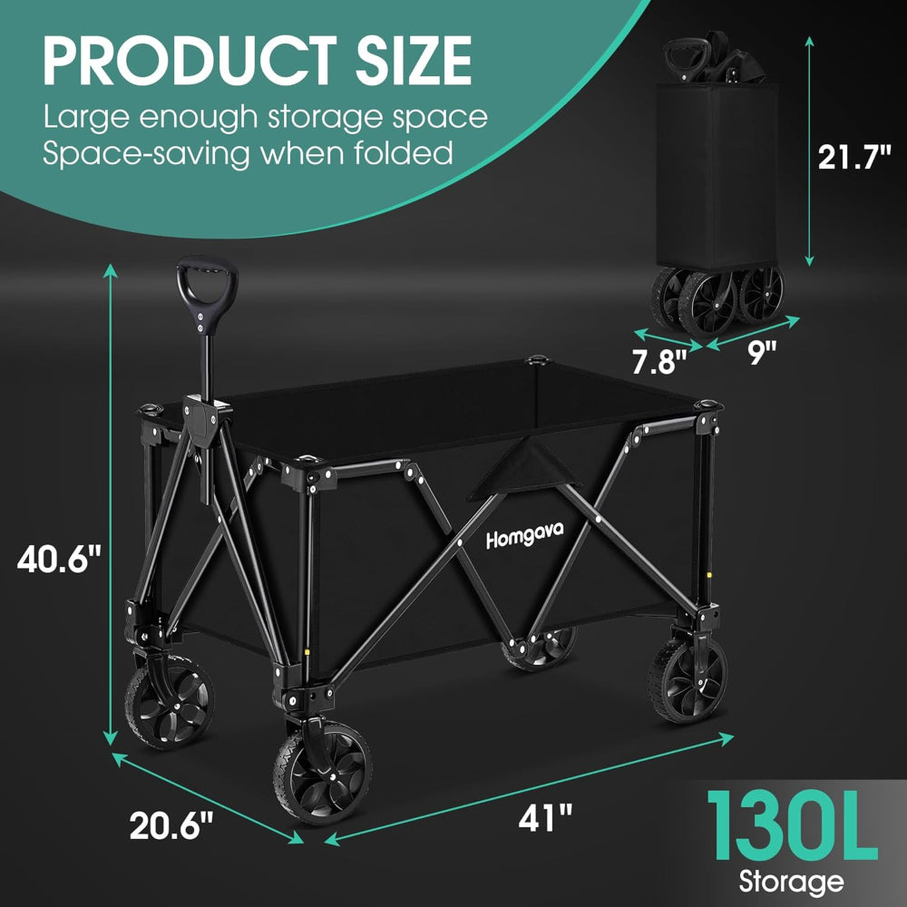 Collapsible Foldable Heavy Duty Wagon -  Folding Outdoor Gardening Grocery Utility Cart with Wheels