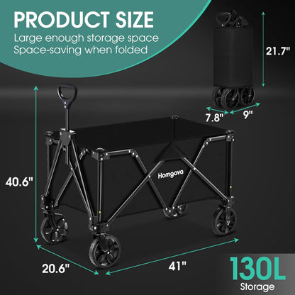 Collapsible Foldable Heavy Duty Wagon -  Folding Outdoor Gardening Grocery Utility Cart with Wheels