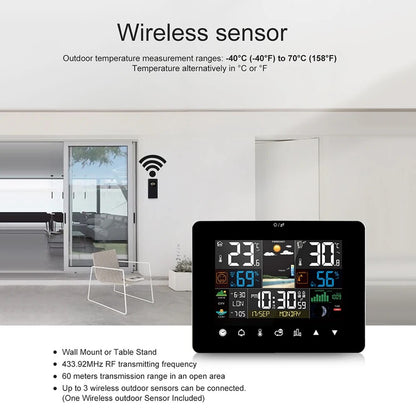 Weather Station Alarm Clock Thermometer Hygrometer Touch Screen Wireless Sensor 