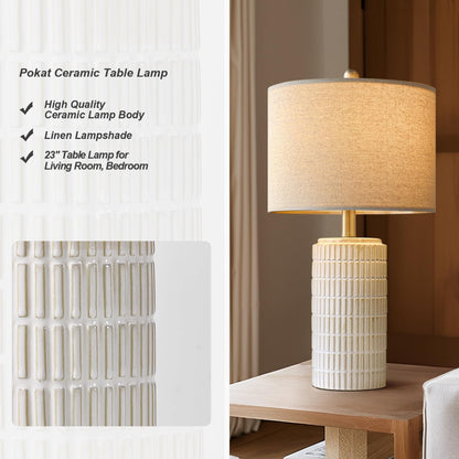 Ceramic Table Lamp Set of 2 – Farmhouse Nightstand & Desk Lighting