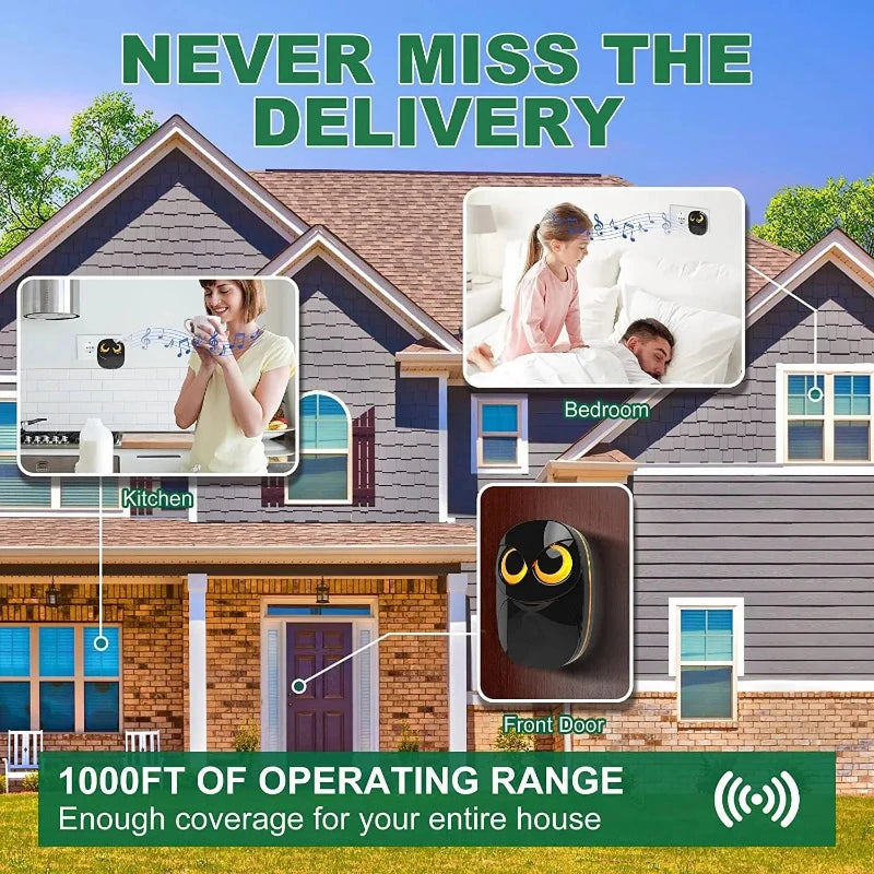 Wireless Door Chime – Waterproof Plug-In Doorbell with LED Indicator