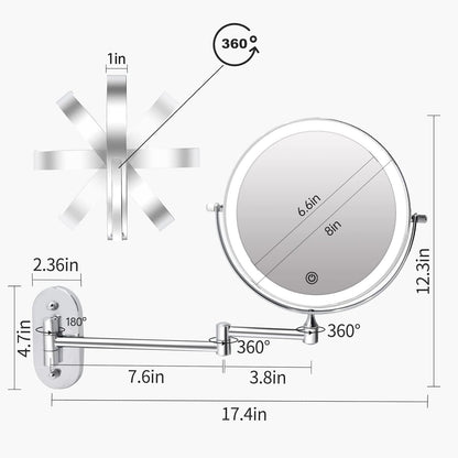 Rechargeable Wall-Mounted Makeup Mirror with Light – 1X/10X Magnification